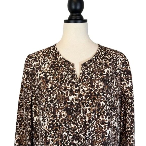 Amber Sun Silk Jacket Black Brown Print Reversible Button Front, Size L - Picture 2 of 15